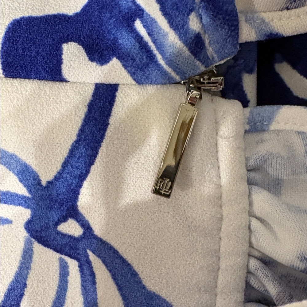 Lauren Ralph Lauren Floral Blue and White Dress On and Off Shoulder SZ 12 - Picture 9 of 11